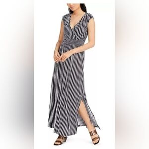 Striped smocked-waist maxi dress